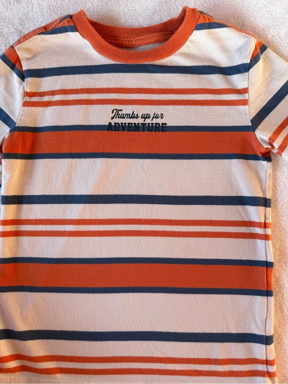 Striped Kids Adventure Tee - Orange & Blue Size 5